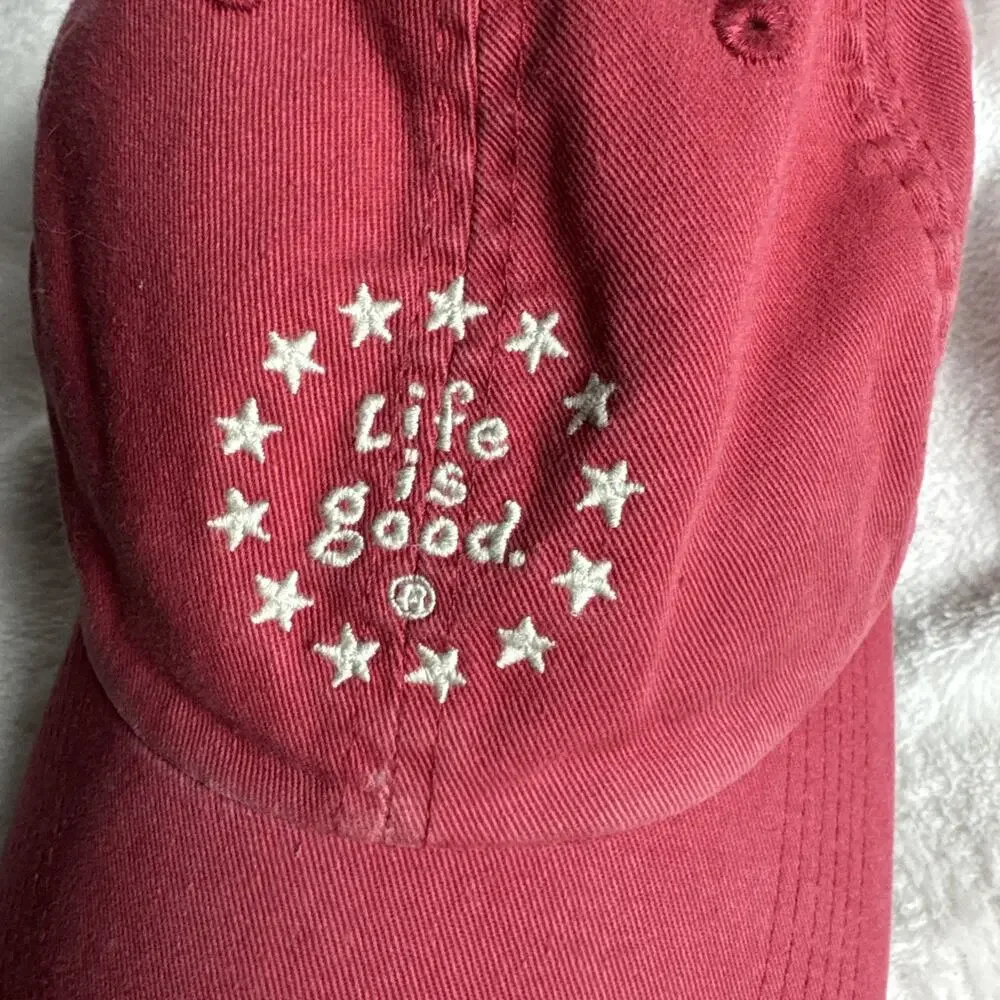 Life Is Good Adult Red Hat Baseball Cap Adjustable OS Embroidered Logo Stars